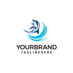 Dolphin jumping above waves logo design concept template