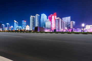 Fototapeta premium Highway Road and Skyline of Modern Urban Architecture in Qingdao..