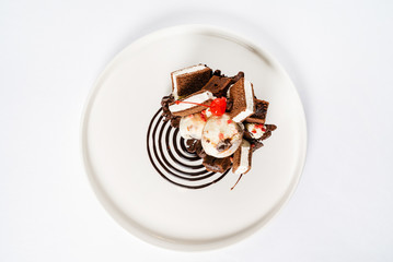 creative dessert with ice cream and brownie