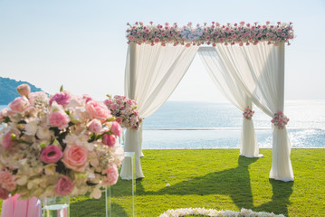 Romantic wedding ceremony on the lawn Sea view.