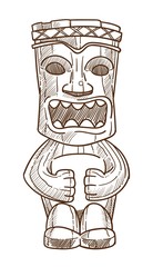 Hawaiian totem wooden statue with open mouth sketch