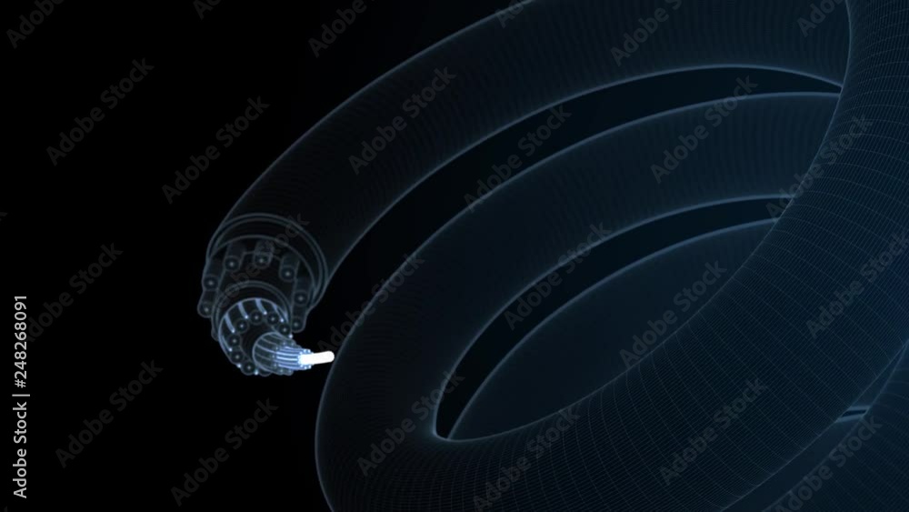 Poster 3d blue render technology background. concept of fiber optic internet cable with complex structure. 