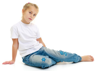 Little girl with a white t-shirt for advertising.