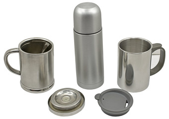 metal thermos on white