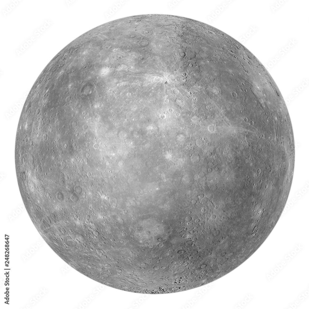 Poster full disk of mercury globe from space isolated on white background. elements of this image furnished