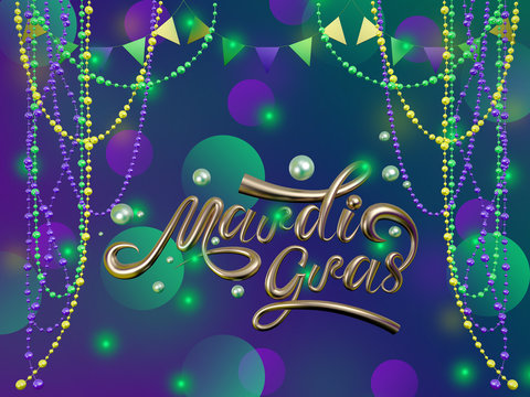 Mardi Gras holiday background. 3D illustration suitable for greeting cards, invitations, posters, prints. 