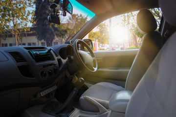 sunset viewed from inside a car