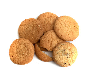 oatmeal round cookies on a white background, photo in the studio