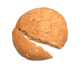 oatmeal round cookies on a white background, photo in the studio