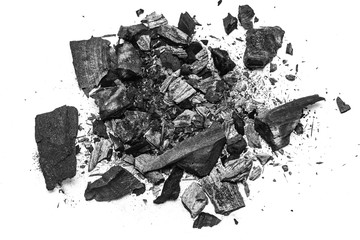 black dust powder charcoal  on white background