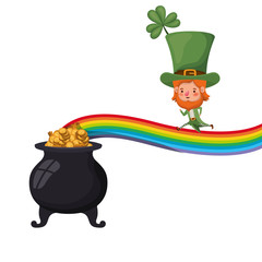 rainbow with leprechaun cauldron isolated icon