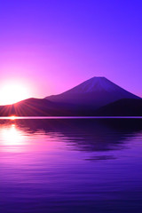 Fototapeta premium Mt.Fuji of sunrise from morning glow from lake Motosu Japan 02/08/2019