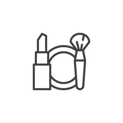 Cosmetics set line icon. linear style sign for mobile concept and web design. Mirror with mascara brush and lipstick outline vector icon. Symbol, logo illustration. Pixel perfect vector graphics