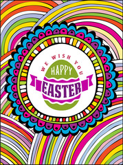 Vector Happy Easter text logo on line pattern