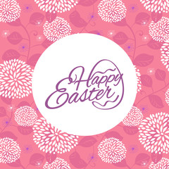 Vector Happy Easter text label on floral pattern