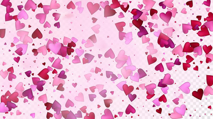 Realistic Hearts Vector Confetti. Valentines Day Romantic Pattern. Rich VIP Gift, Birthday Card, Poster Background Valentines Day Decoration with Falling Down Hearts Confetti. Beautiful Pink Glitter