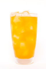 Summer drink; fresh orange juice on ice in glass isolated on white background