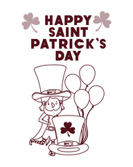 happy saint patricks day label with leprechaun character