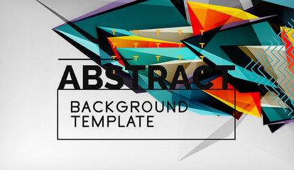 3d geometric triangular shapes abstract background, color triangles composition on grey backdrop, business or hi-tech conceptual wallpaper