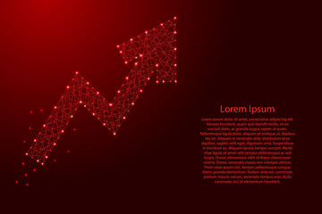 Arrow growth showing profit growth or progress from futuristic polygonal red lines and glowing stars for banner, poster, greeting card. Vector illustration.