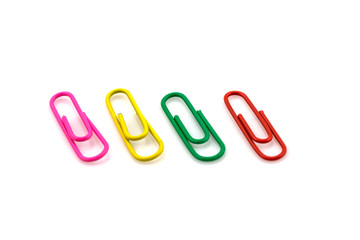 Colorful paper clips isolated on white