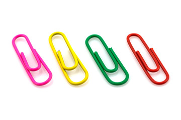 Colorful paper clips isolated on white
