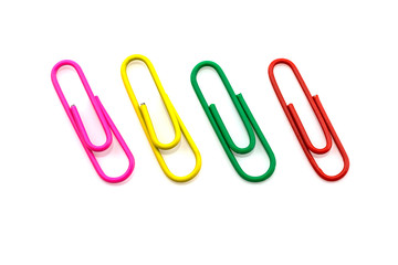 Colorful paper clips isolated on white