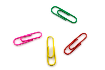 Colorful paper clips isolated on white