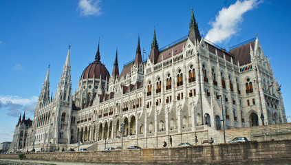 Fototapeta na wymiar View of the Hungarian Parliament building on the bank of the Danube in Budapest, Hungary
