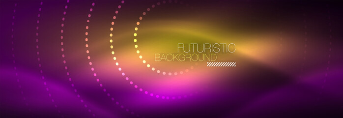 Glowing neon circle line dots, round line design, abstract style on black background. Neon abstract round circles Magic neon lights and glowing dots