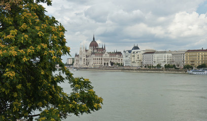 Fototapeta na wymiar Scenic view of the Hungarian Parliament on the bank of the Danube in Budapest, Hungary
