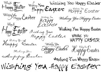 Inscriptions Happy Easter Set - Black and White Collection as Design Elements for Your Projects, Vector Illustration