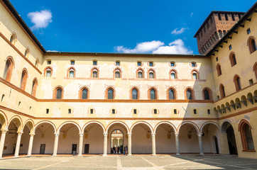Fototapeta na wymiar Old medieval Sforza Castle Castello Sforzesco and tower, Milan, Italy