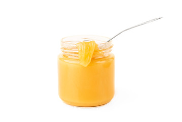 Honey jar isolated on white background.
