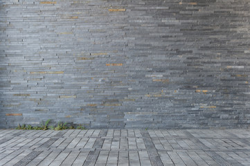 street wall background ,Industrial background, empty grunge urban street with warehouse brick wall