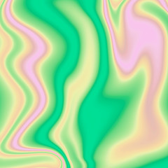 Aesthetic art of holographic foil in pastel pink and green colours. Abstract neon marble background