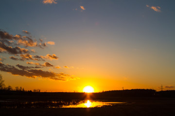 Fototapeta na wymiar Sunset on the spring field