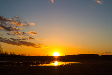 Sunset on the spring field