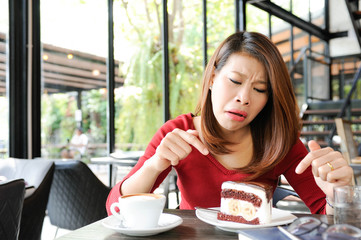 Women don't like cake,Asian girl refuses cake because she is controlling her calories,Dieting,Cake...