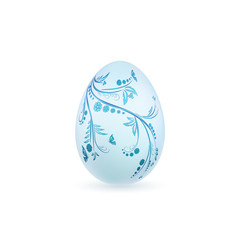 Easter egg 3D icon. Pastel egg, isolated white background. Floral hand drawn design, flower branch leaf decoration pattern Happy Easter celebration. Holiday element. Spring symbol. Vector illustration