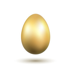 Easter egg 3D icon. Gold egg, isolated white background. Golden design template, decoration Happy Easter celebration. Holiday element. Shiny pattern. Traditional symbol of spring. Vector illustration