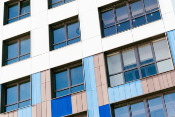 Window with reflection at the new building in Moscow, Russia