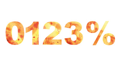 Number set for discount on white background. Watercolor vector design