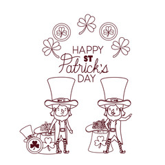 happy st patricks day label with leprechauns character