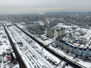 Obraz premium Kiev at winter time (drone image). 