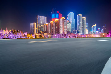 Fototapeta na wymiar Highway Road and Skyline of Modern Urban Architecture in Qingdao..