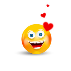 Happy Emoji Kawaii Face in love with red hearts flying around. Communication Chat Elements or icon.