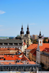The panorama view of Trnava historical center with the Saint Nicolas church, Slovakia