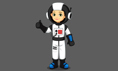 Cute little astronaut girl showing thumb vector illustration