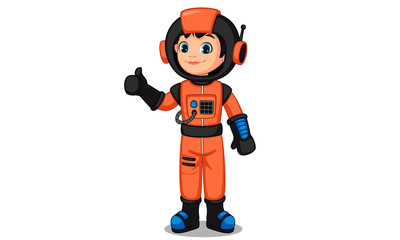 Cute little astronaut kid showing thumb vector illustration